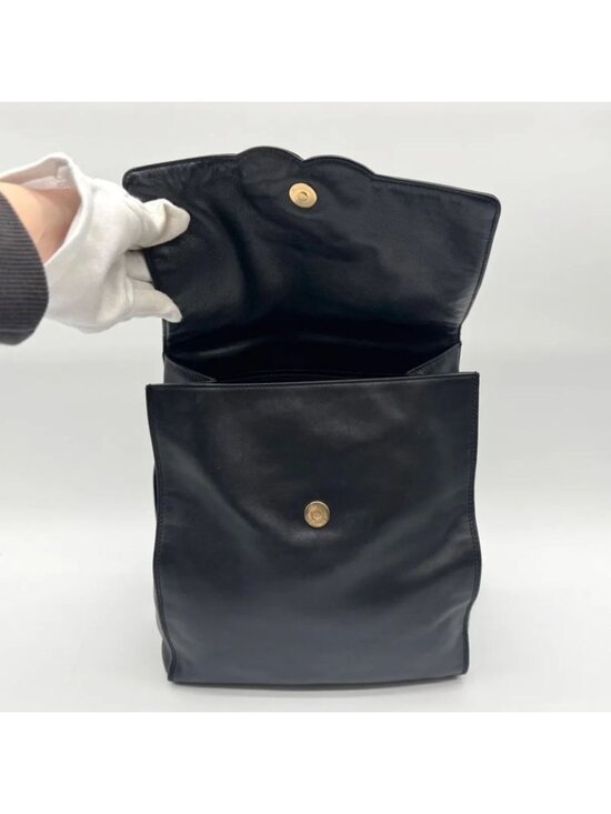 Chanel Backpack Big CC Logo Lambskin Leather Black with Seal